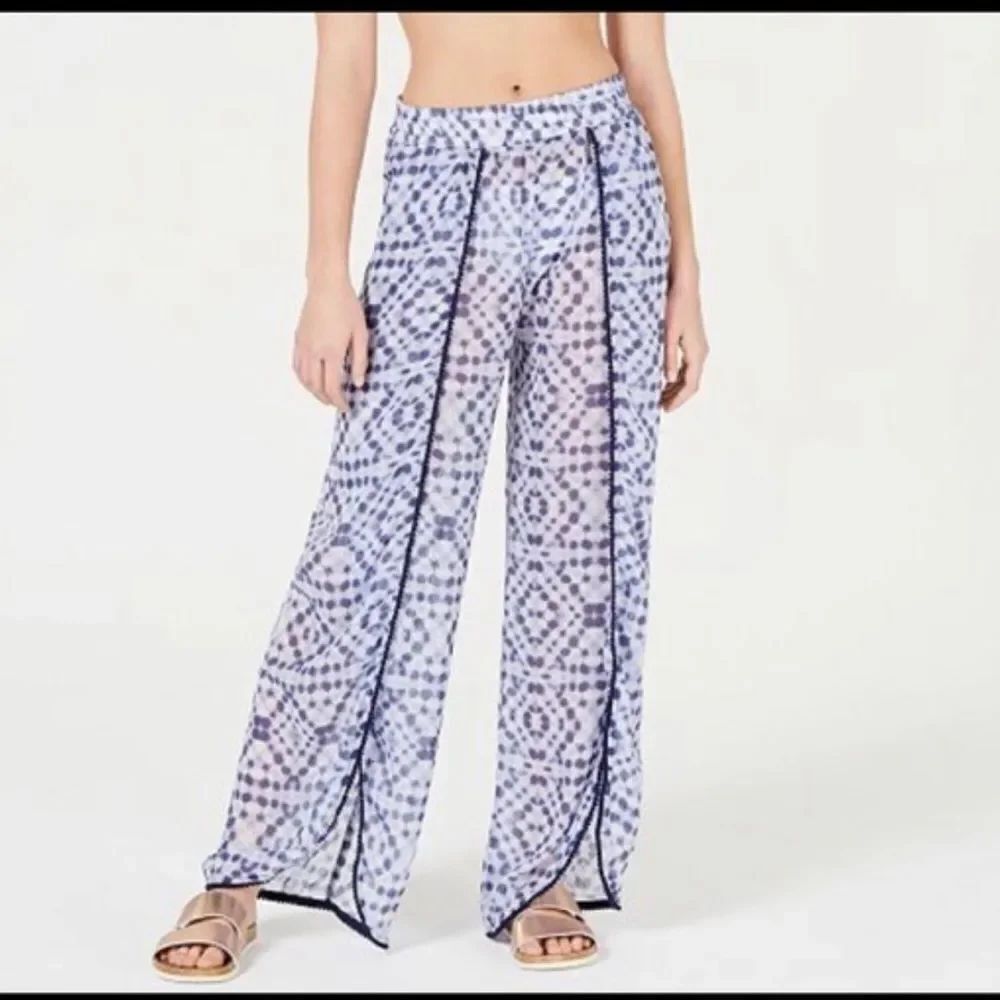 Miken Blue Sheer Medallion Print Swim Cover Up Wide-Leg Split Pants Size Small